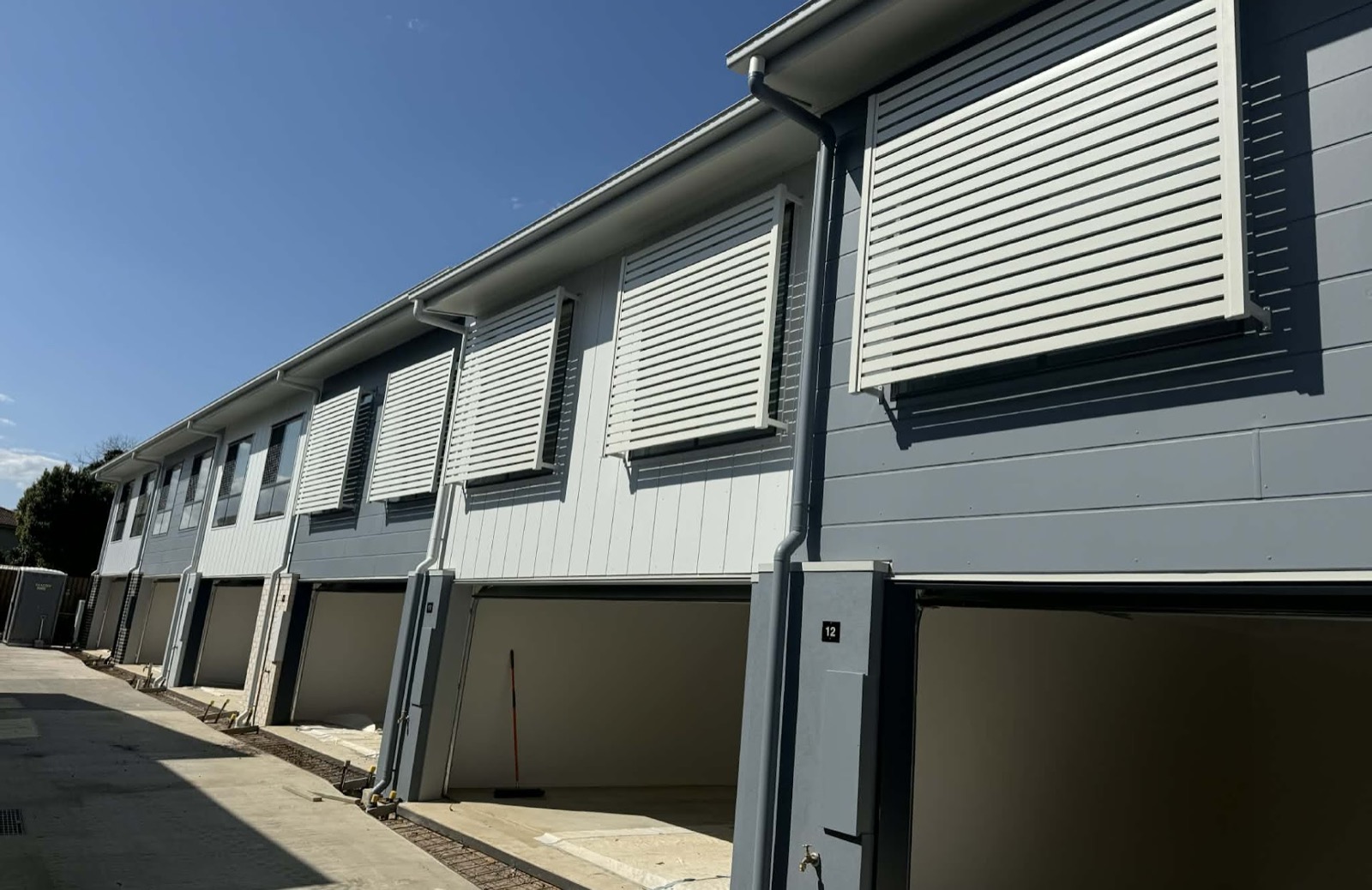 New driveways and garages at a townhouse development